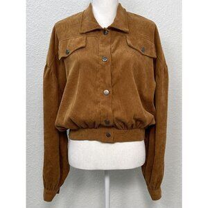 SHEIN Womens SMALL Caramel Corduroy Snap-Up Lightweight Bomber JACKET Coat EUC